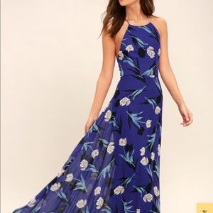 Lulus All I Need Royal Blue Floral Print Lace-Up Maxi Dress